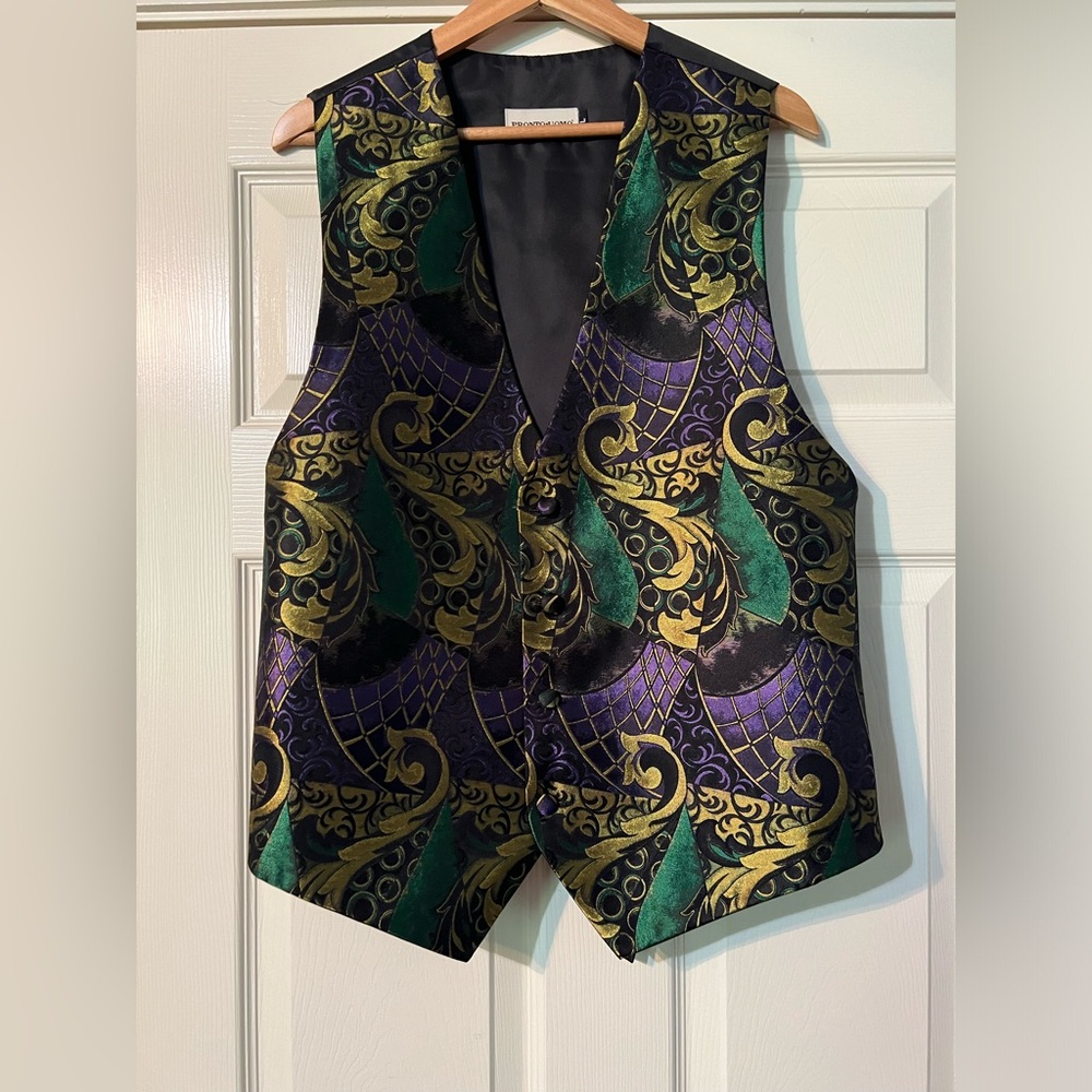 Pronto Uomo Men’s Yellow Green Purple Black Mardi Gras large Vest